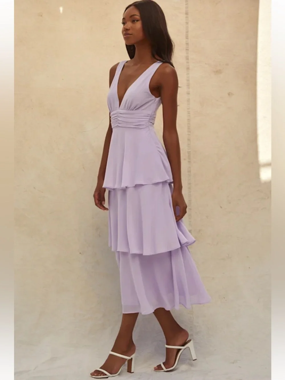 Lulu’s Celebration Time Lavender Sleeveless Tiered Midi Dress - Picture 2 of 8